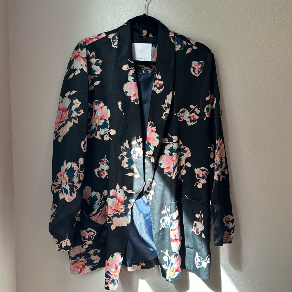 Anthropologie Floral Silky Relaxed Blazer